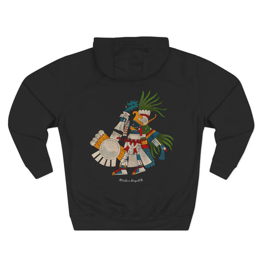 "Huitzilopochtli Has my Back” Aztec-Inspired Design --Three-Panel Fleece Hoodie –
