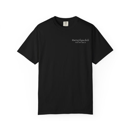 Huitzilopochtli has my back-Aztec Warrior Graphic T-Shirt — Vintage Mesoamerican God Design
