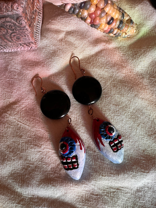 Painted Obsidian Tecpatl Earrings