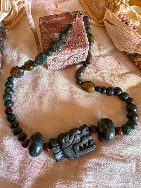 Turquoise Quetzalcoatl head jade necklace