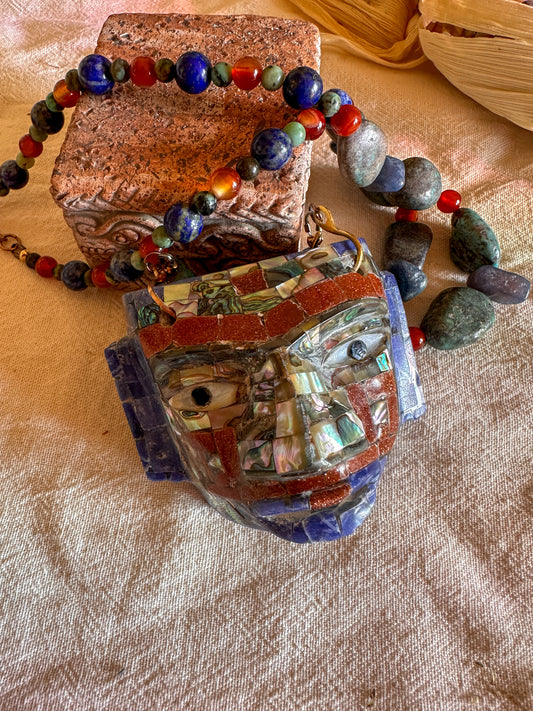 Masked Ancestor Teotihuacan inlay mask necklace