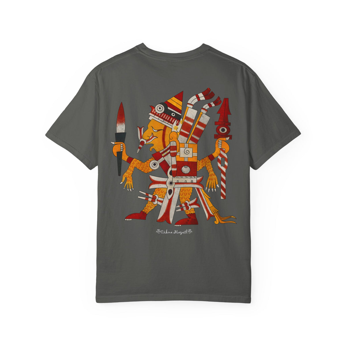 "Xipe Totec Knows What I Shed" Aztec Warrior Graphic T-Shirt — Vintage Mesoamerican Drum Design