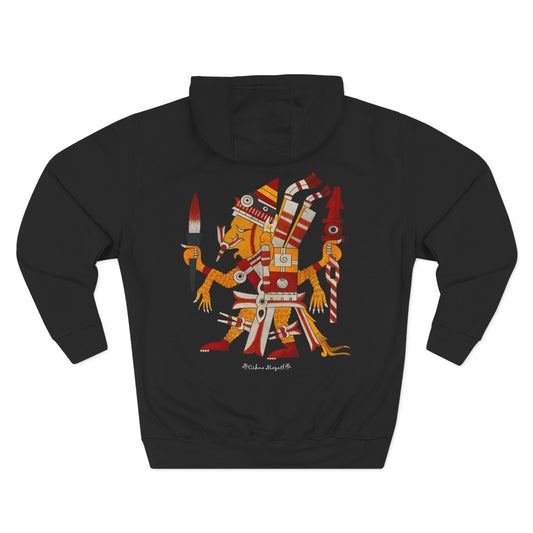 "Xipe Totec Knows What I shed” Aztec-Inspired Design --Three-Panel Fleece Hoodie –