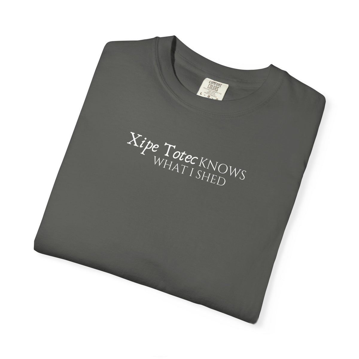 "Xipe Totec Knows What I Shed" Aztec Warrior Graphic T-Shirt — Vintage Mesoamerican Drum Design