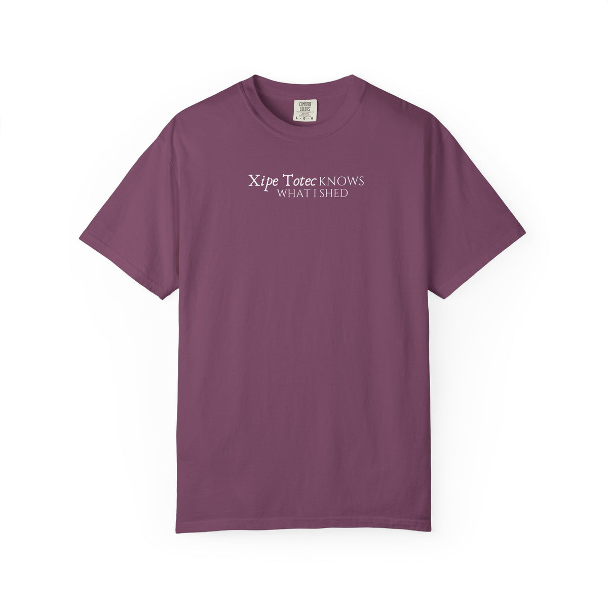 "Xipe Totec Knows What I Shed" Aztec Warrior Graphic T-Shirt — Vintage Mesoamerican Drum Design