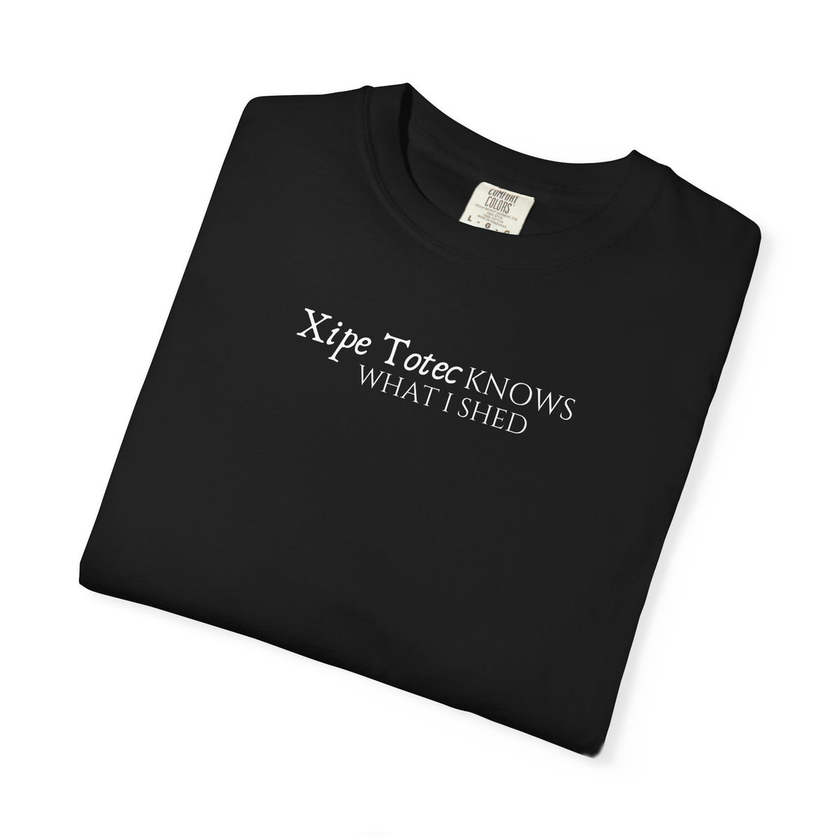 "Xipe Totec Knows What I Shed" Aztec Warrior Graphic T-Shirt — Vintage Mesoamerican Drum Design