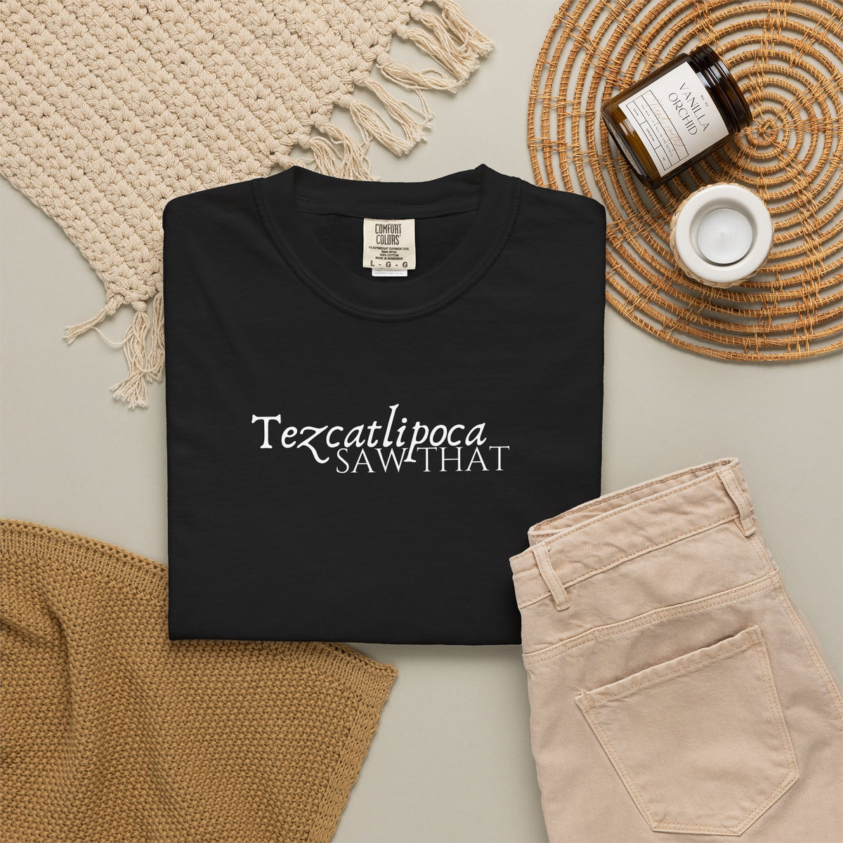 "Tezcatlipoca Saw That" Aztec Warrior Graphic T-Shirt — Vintage Mesoamerican God Design