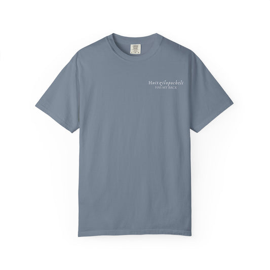 Huitzilopochtli has my back-Aztec Warrior Graphic T-Shirt — Vintage Mesoamerican God Design