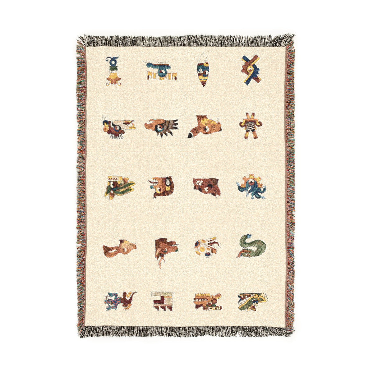 Woven Blanket with Tonales Aztec Calendar Day Signs|