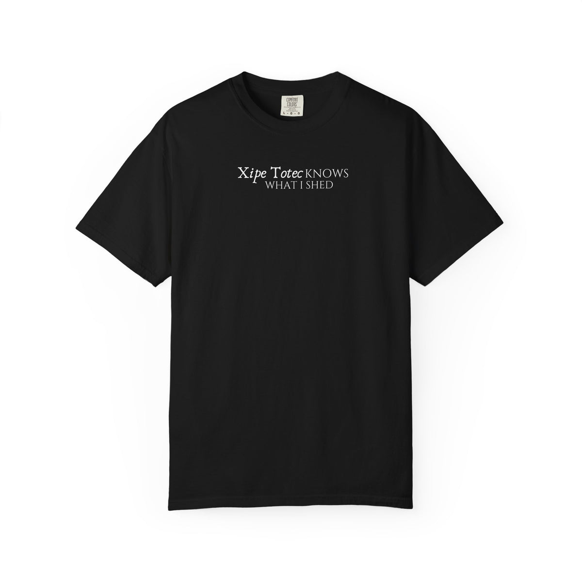 "Xipe Totec Knows What I Shed" Aztec Warrior Graphic T-Shirt — Vintage Mesoamerican Drum Design