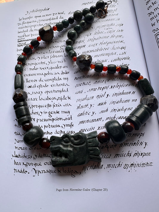 Quetzalcoatl head jade necklace