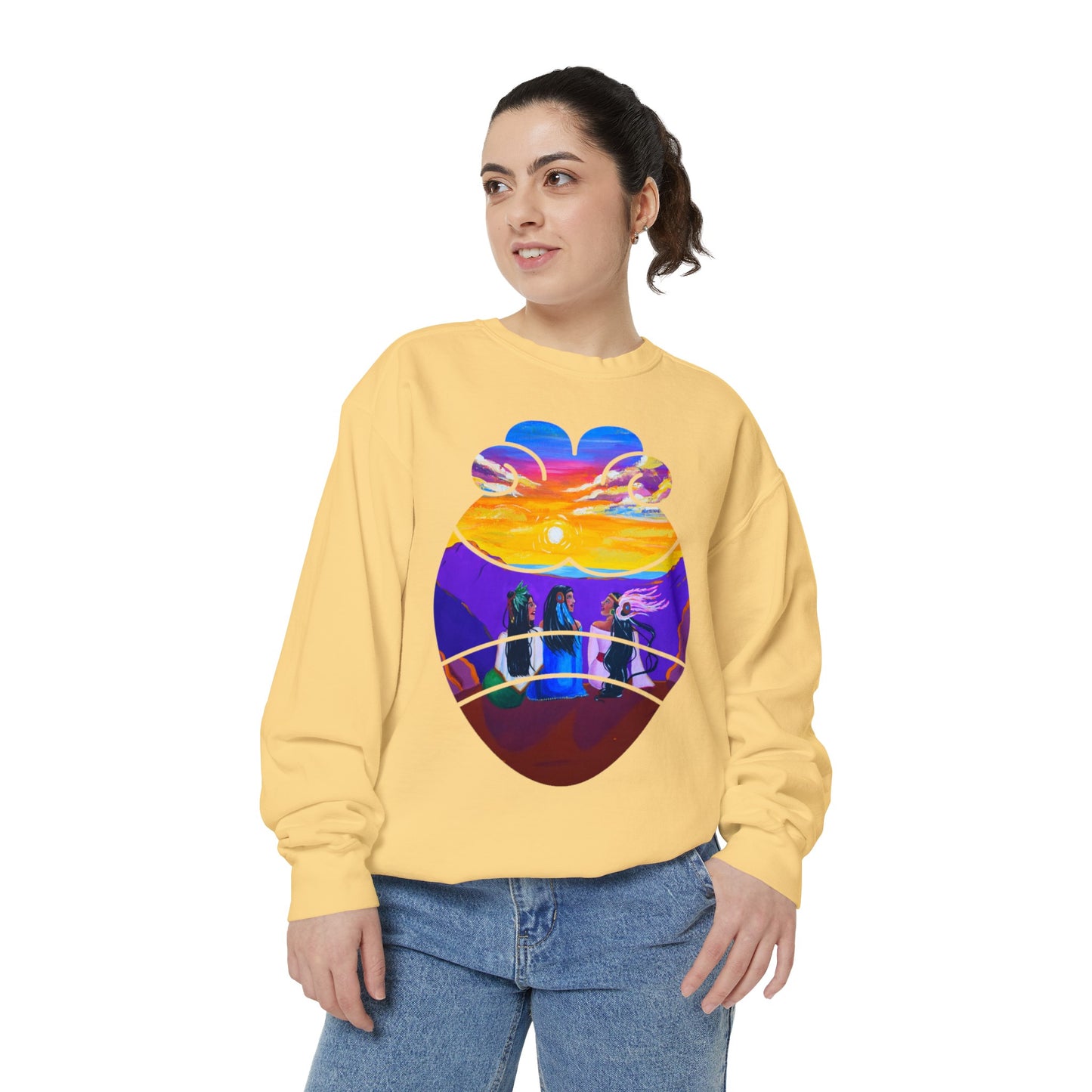 Amistad Sweatshirt| Friendship| Calpulli| Yollotl| Danza Azteca| Aztec dance Unisex Garment-Dyed Sweatshirt