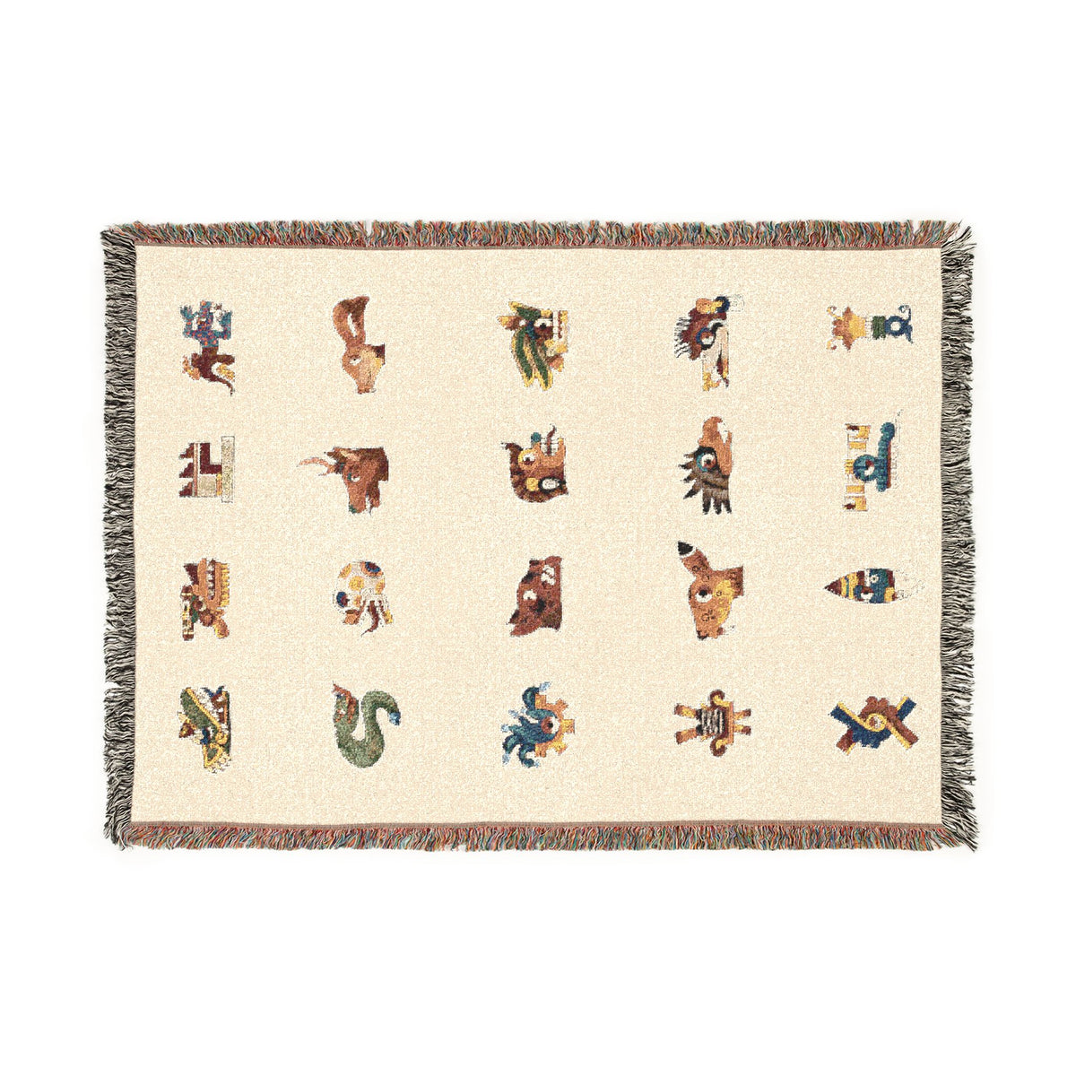 Woven Blanket with Tonales Aztec Calendar Day Signs|