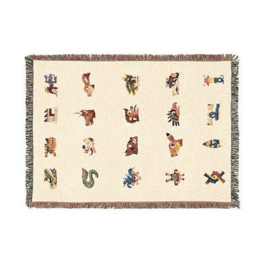 Woven Blanket with Tonales Aztec Calendar Day Signs|