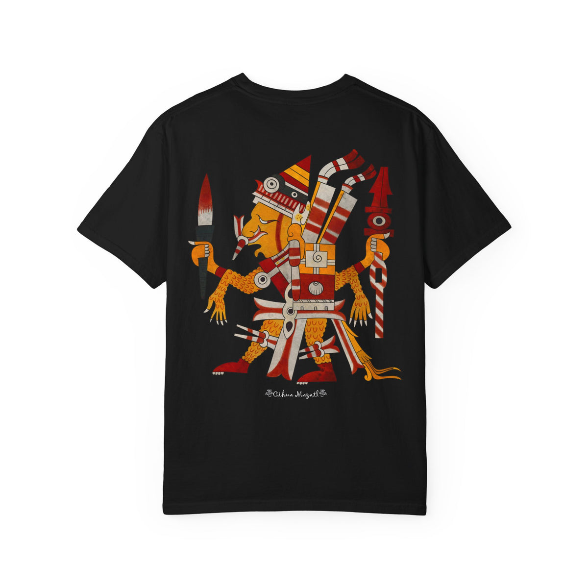 "Xipe Totec Knows What I Shed" Aztec Warrior Graphic T-Shirt — Vintage Mesoamerican Drum Design