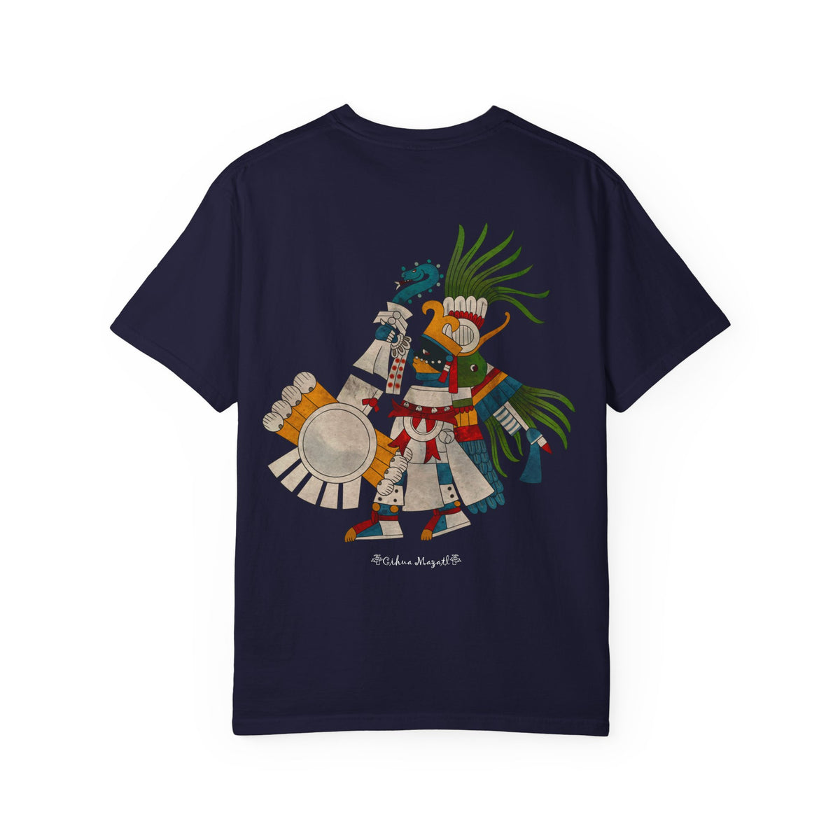 Huitzilopochtli has my back-Aztec Warrior Graphic T-Shirt — Vintage Mesoamerican God Design