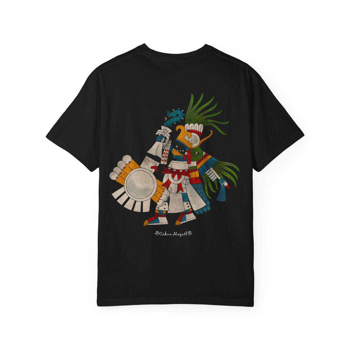 Huitzilopochtli has my back-Aztec Warrior Graphic T-Shirt — Vintage Mesoamerican God Design