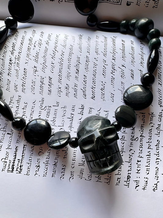 Jade Skull obsidian necklace