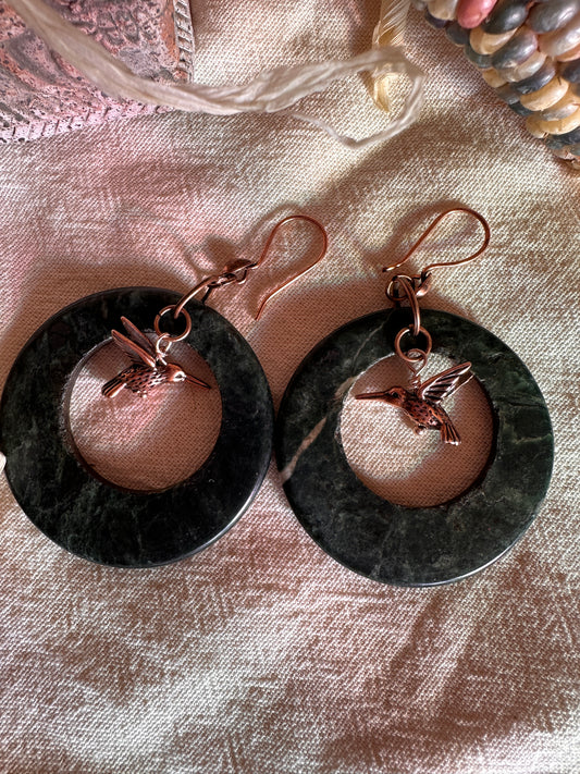 Hummingbird Copper Jade Hoop Earrings no.3