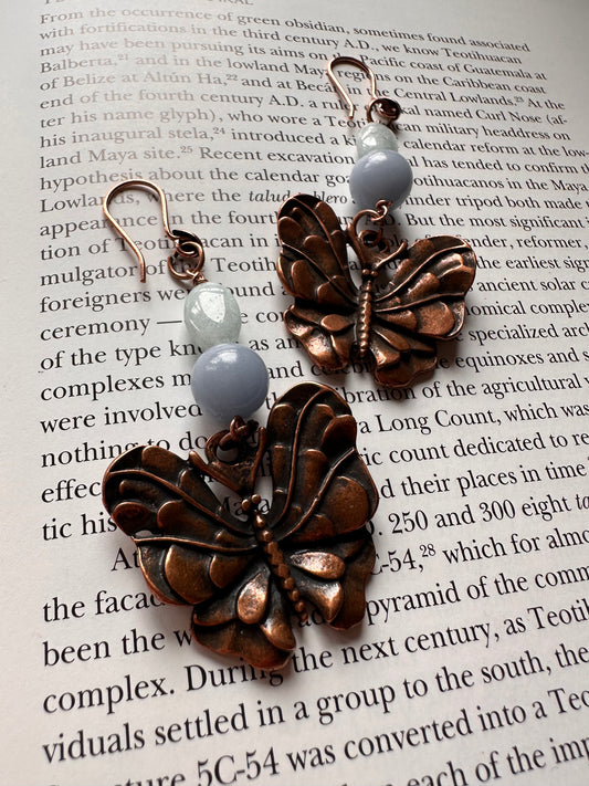 Angelite and Aquamarine Butterfly Earrings