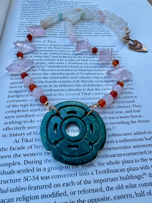 Rose Quartz & Morganite Flor de Teotihuacán jade necklace