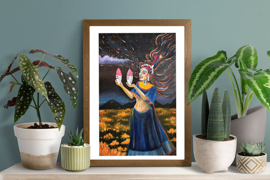 Lámina firmada MictlanCihuatl se traga las estrellas | 12" x 18"