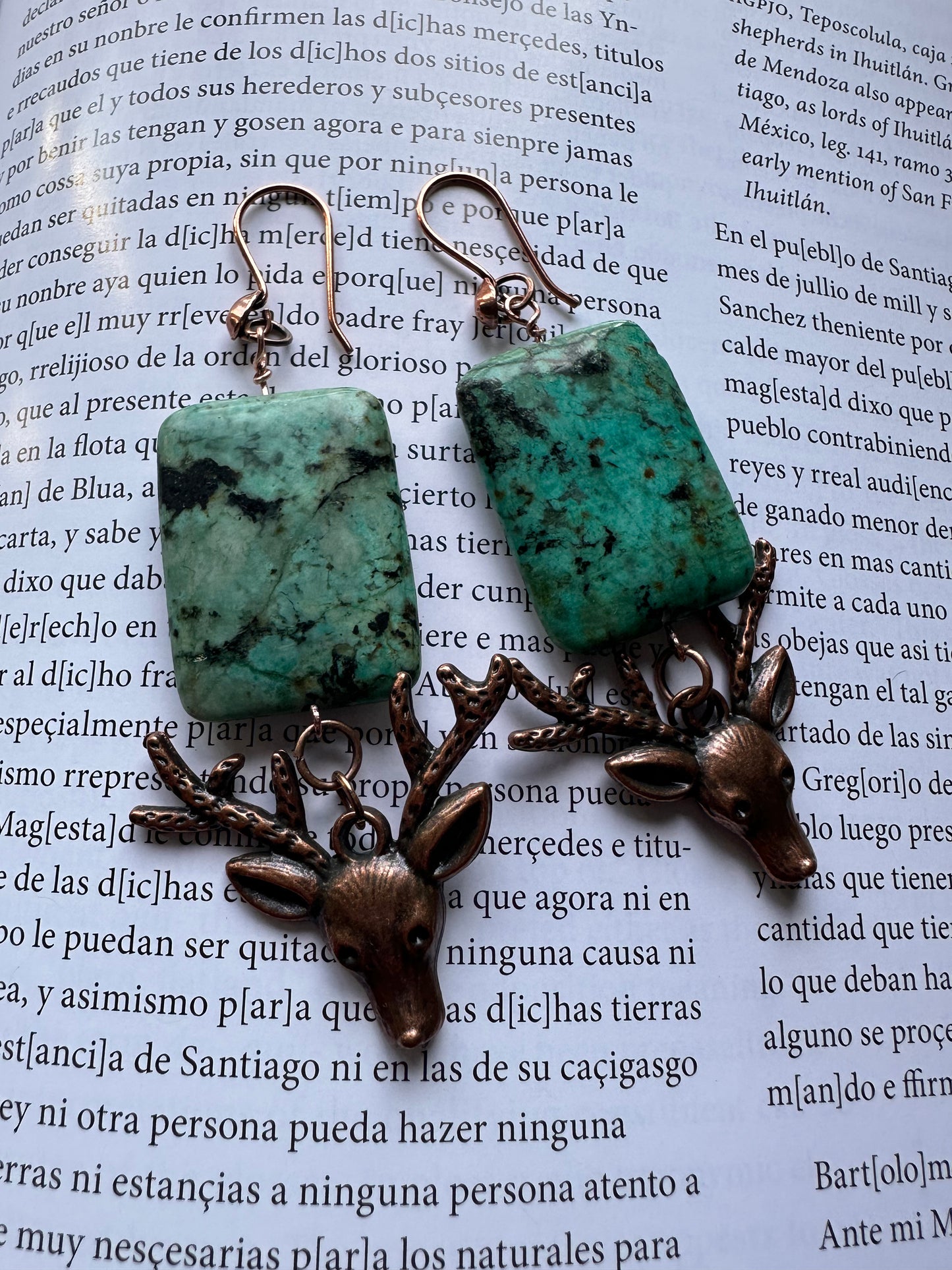 Turquoise Deer Copper Earrings